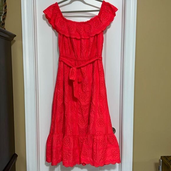 Lilly Pulitzer Dresses & Skirts - LILLY PULITZER Liabella Off the Shoulder midi dress. Spicy Coral. XL. NWT
